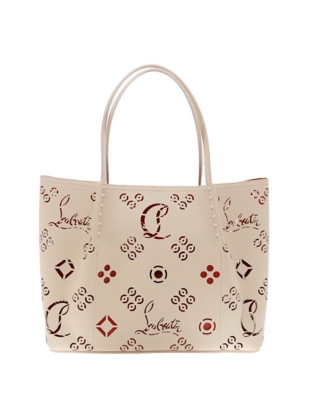 Christian Louboutin Cabarock Perforated Large Tote Beige Leather New - Picture 3 of 5